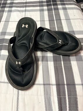 Under Armour Black Flip Flop Sandals with White Logos